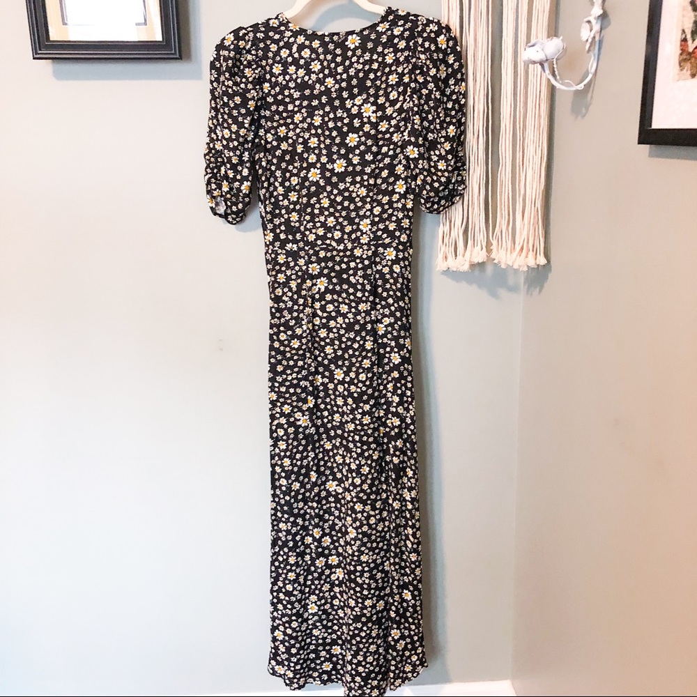 NWT AFRM Black Daisy Ditsy Ruched Midi Dress XS - Picture 10 of 13